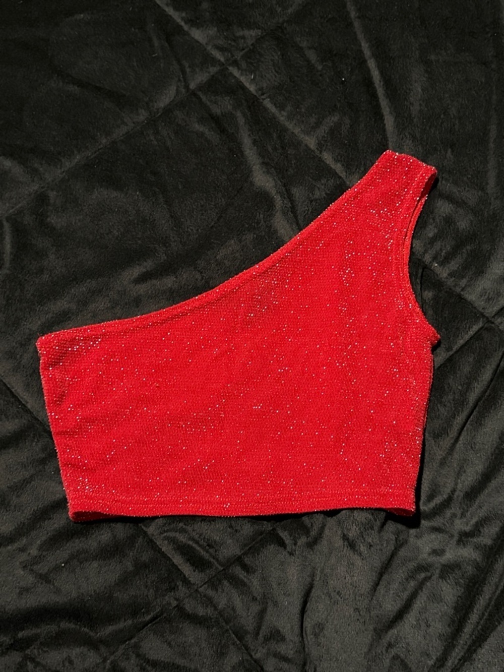 PrettyLittleThing Red Glitter One Shoulder Crop Top US 4 Party Clubwear - Picture 4 of 7